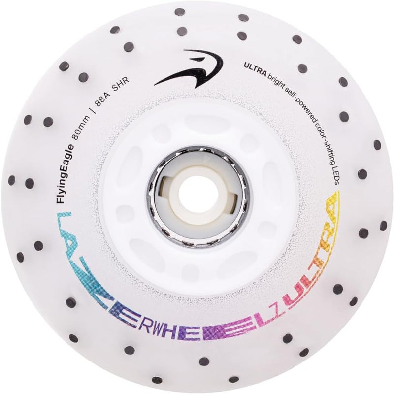 LazerWheelz Ultra - Light Up Inline Skate Wheels Indoor/Outdoor, 80mm 8 Pack of Color-Shift + Spark 88A Hardness LED Lights for Roller Skate Wheels Replacement, Adult Inline Accessories